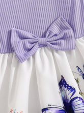 Girls Purple Floral Dress Cap Sleeve Boutique Dress For Summer Vacation Casual Wear